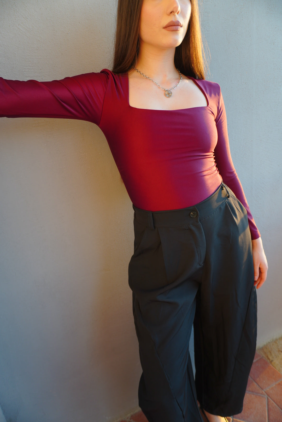 Body scollo quadrato variante bordeaux