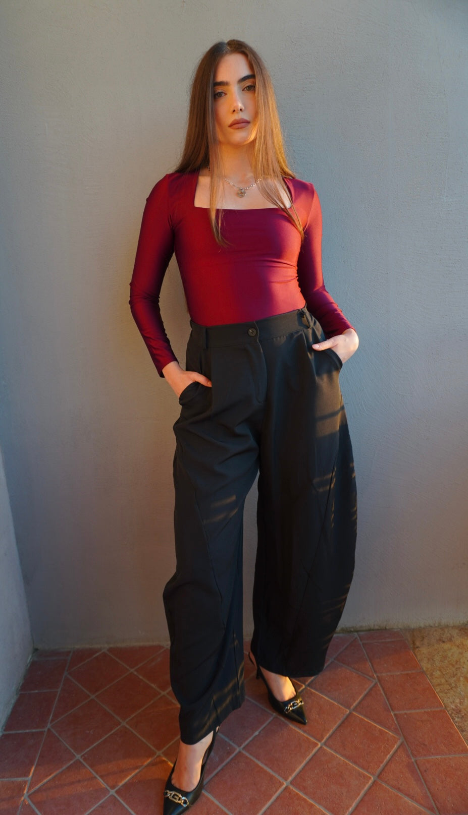 Body scollo quadrato variante bordeaux